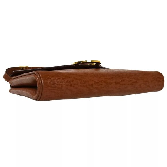 CELINE Logo Circle 2Way Shoulder Clutch Bag Leather Brown Gold Italy - Picture 10 of 16